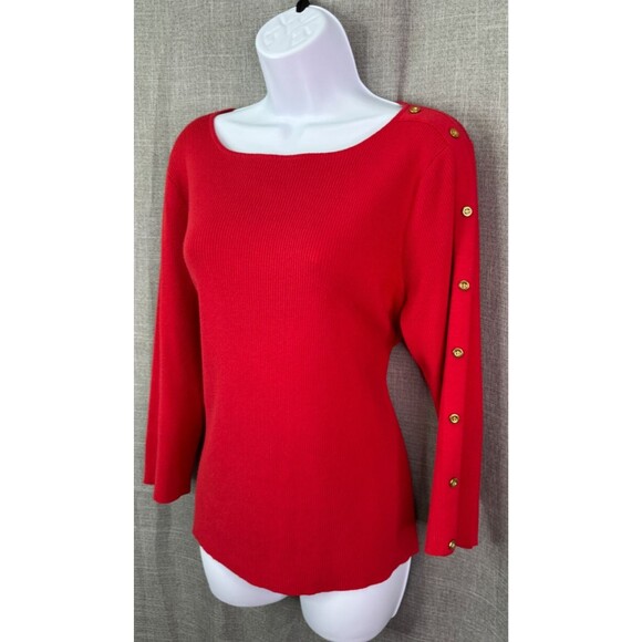 Charter Club 3/4 Sleeve Ribbed Knit Sweater Women's Size XL Red Gold Buttons - Picture 2 of 7